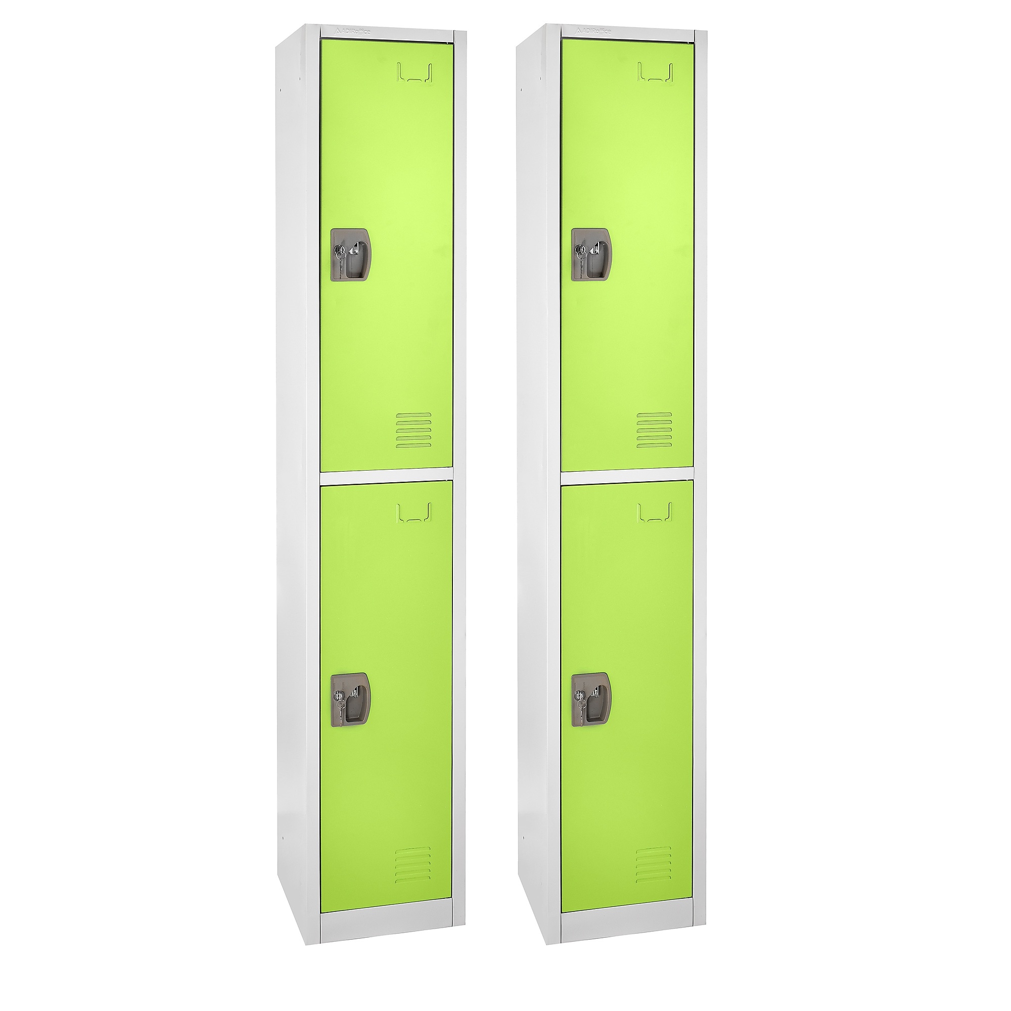 Alpine, 72in.H 2-Tier Steel Storage Locker, Green, 2-Pack, Height 72 in, Width 12 in, Color Green, Model# ADI629-202-GRN-2PK